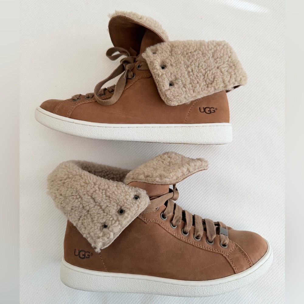 UGG Tan High-Top Sneakers with Fur